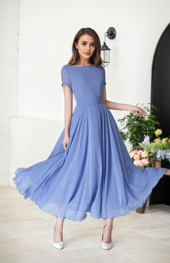 blue maxi dress chiffon