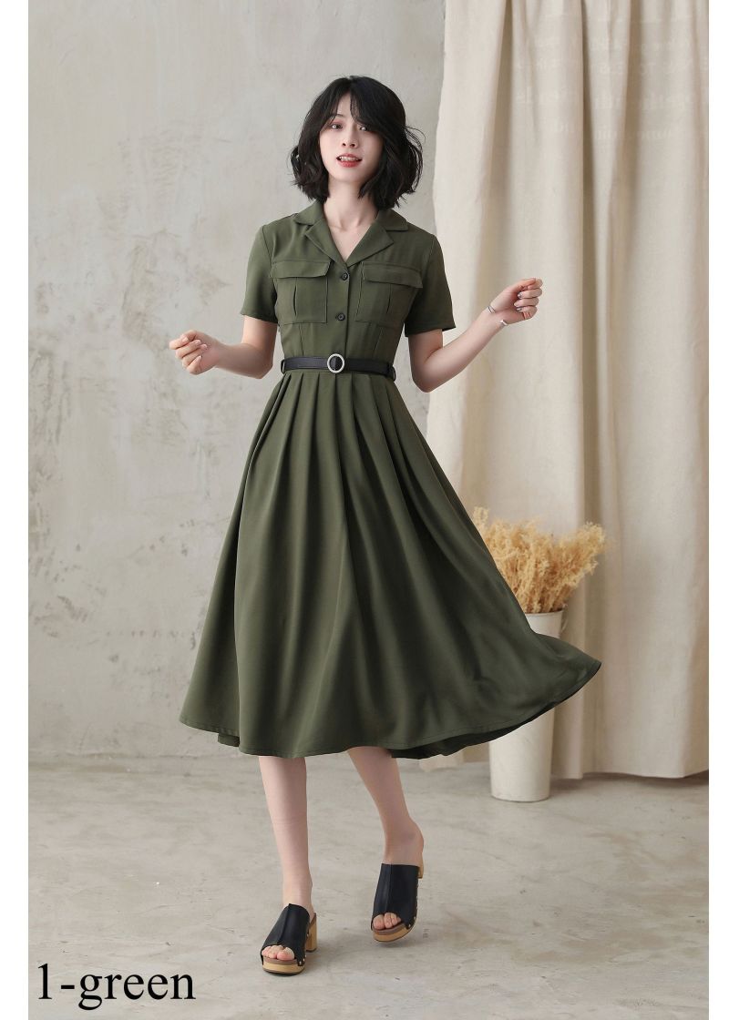 green midi dress work