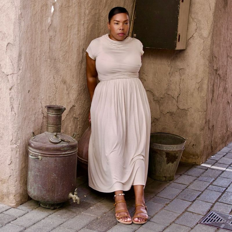 minimalist plus size dress neutral