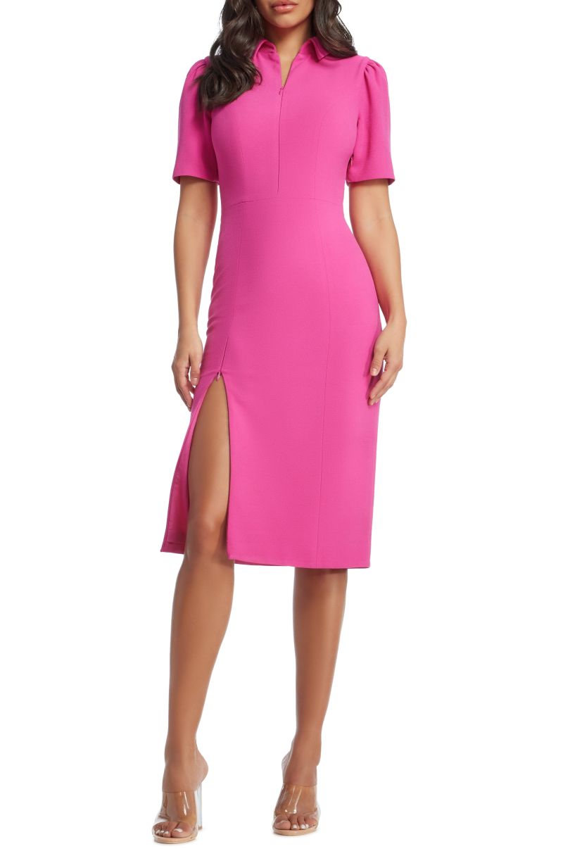 pink midi dress work