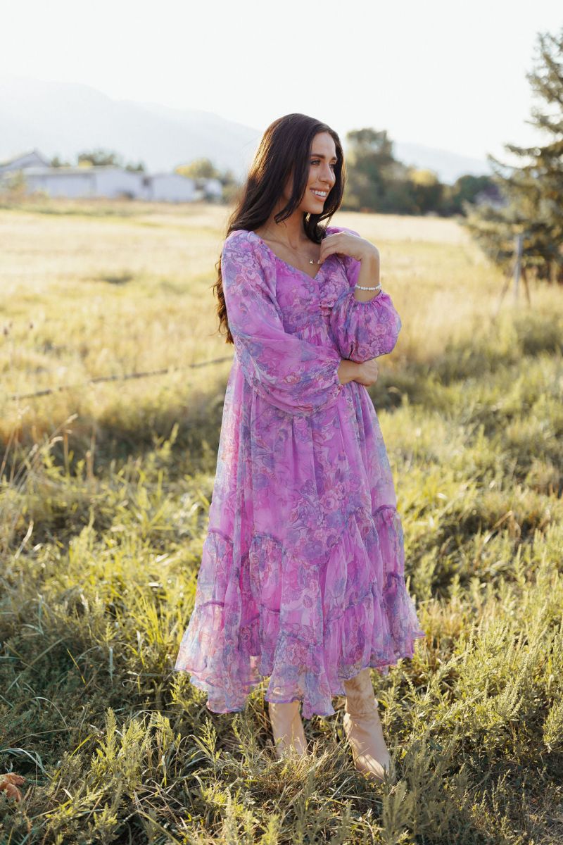 purple floral dress spring