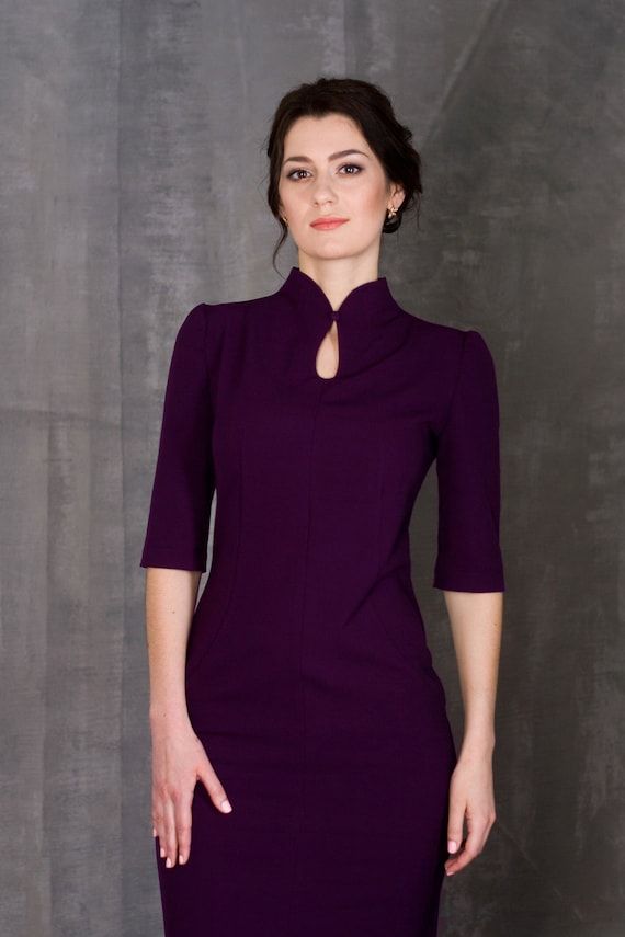 purple midi dress work