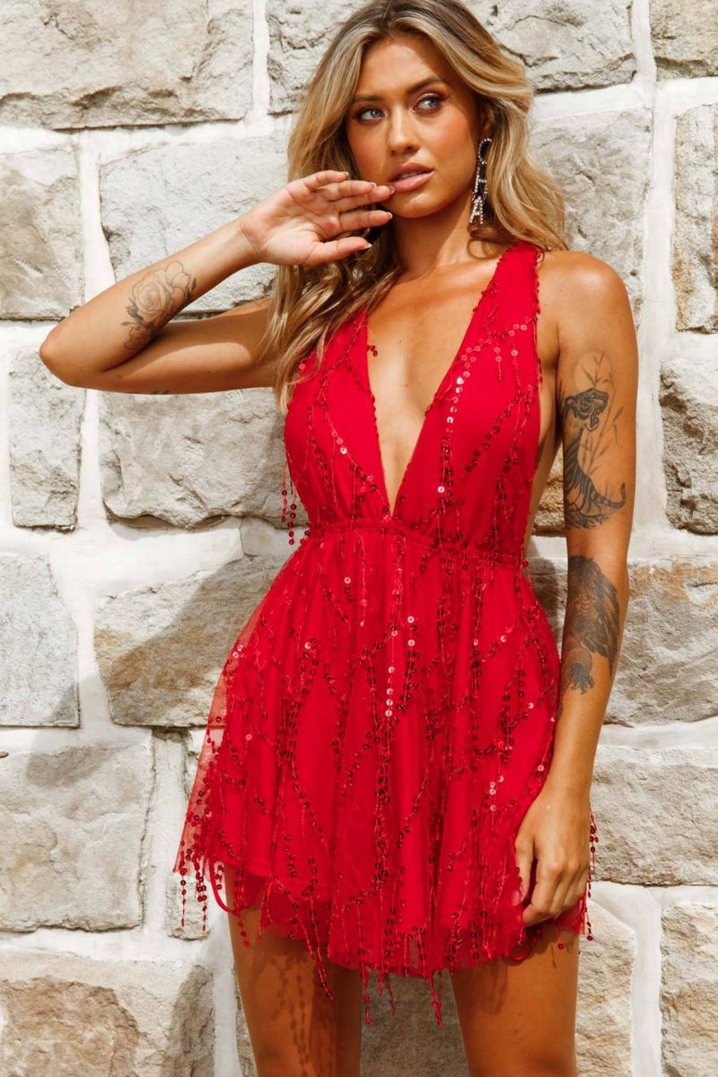 sexy party dress mini red