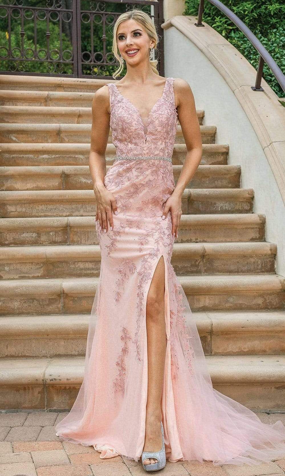 fancy dresses_Dancing Queen - 4212 Fitted Sheath Evening Dress - XS / Blush