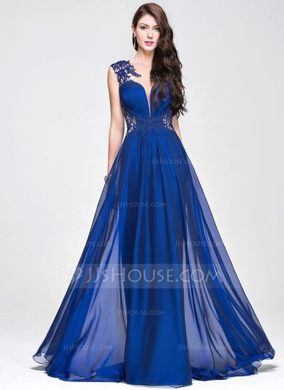 fancy dresses_[€ 228] Forme princesse col rond balayage/pinceau train mousseline robe bal d'étudiant avec plissé brodé motifs appliqués dentelle paillettes  - JJ's House