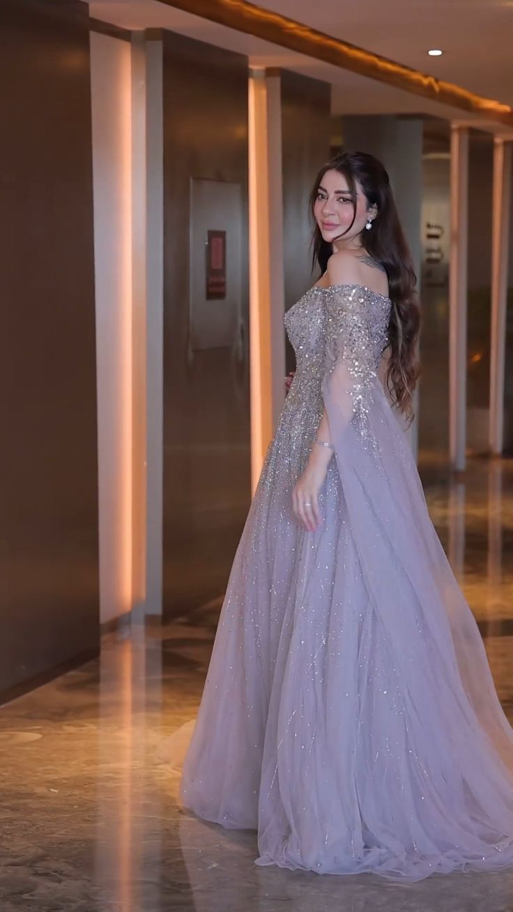 fancy dresses_Silver Gray Evening Dress | alinanova