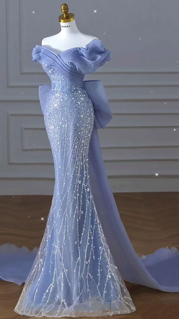 fancy dresses_Stunning Big Bow Train Mermaid Sequined Prom Dress