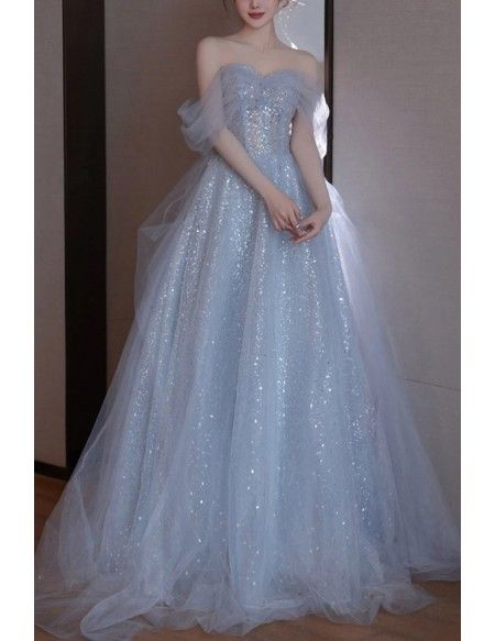 fancy dresses_[$99.99] Gorgeous Silver Bling Tulle Off Shoulder Prom Dress #WS7139 - GemGrace.com