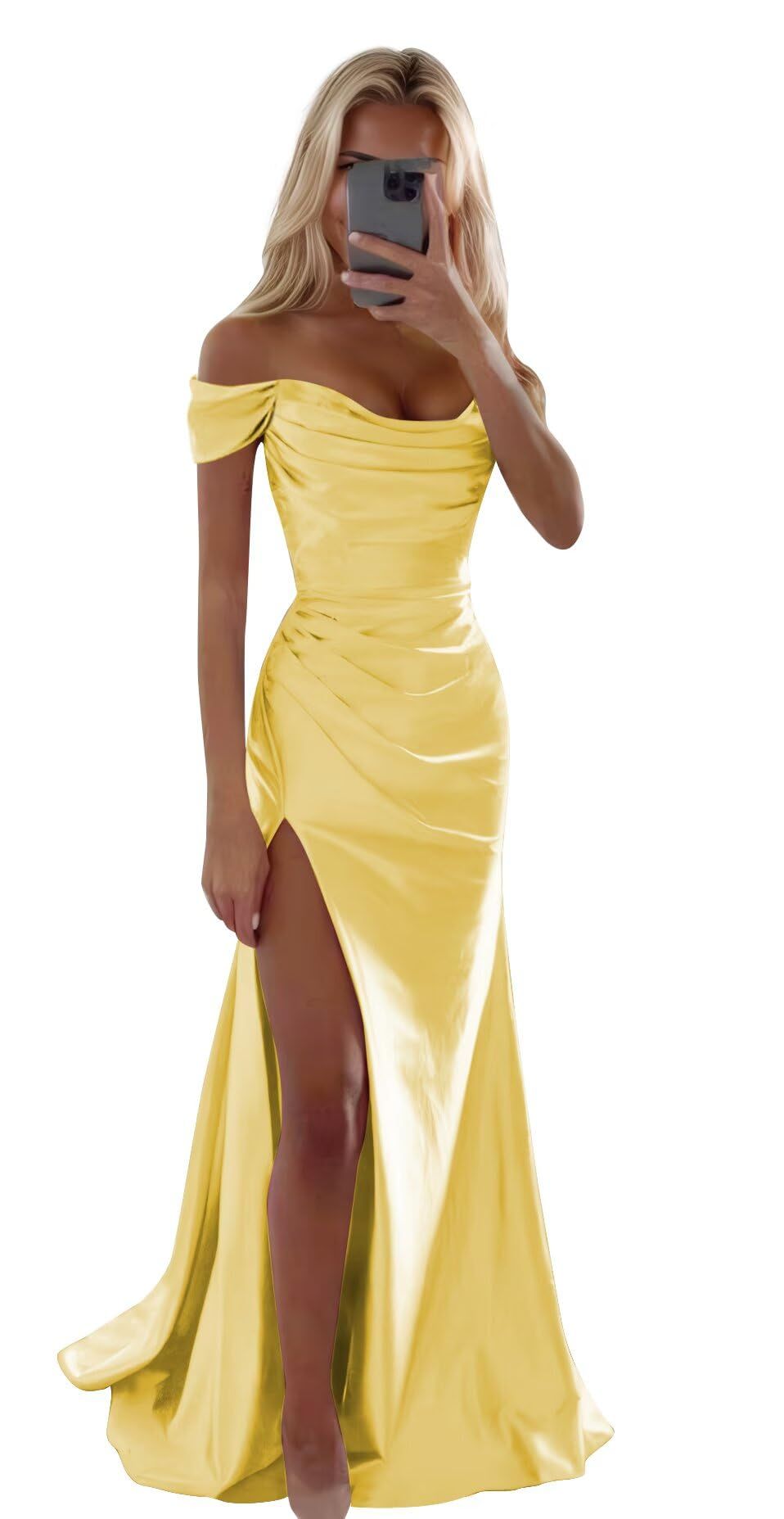 fancy dresses_SELFGENIC Prom Dress Long Satin with Slit Off Shoulder Formal Evening Party Dresses Mermaid