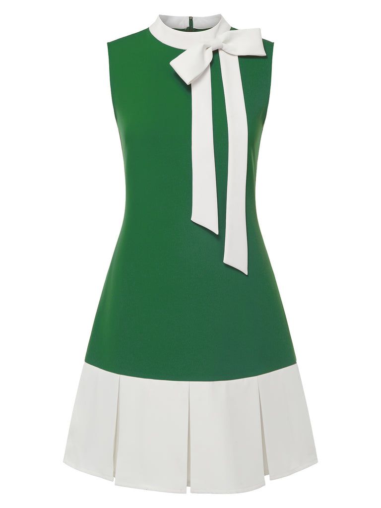 fancy dresses_Green 1960s Crew Bowknot Sleeveless Dress