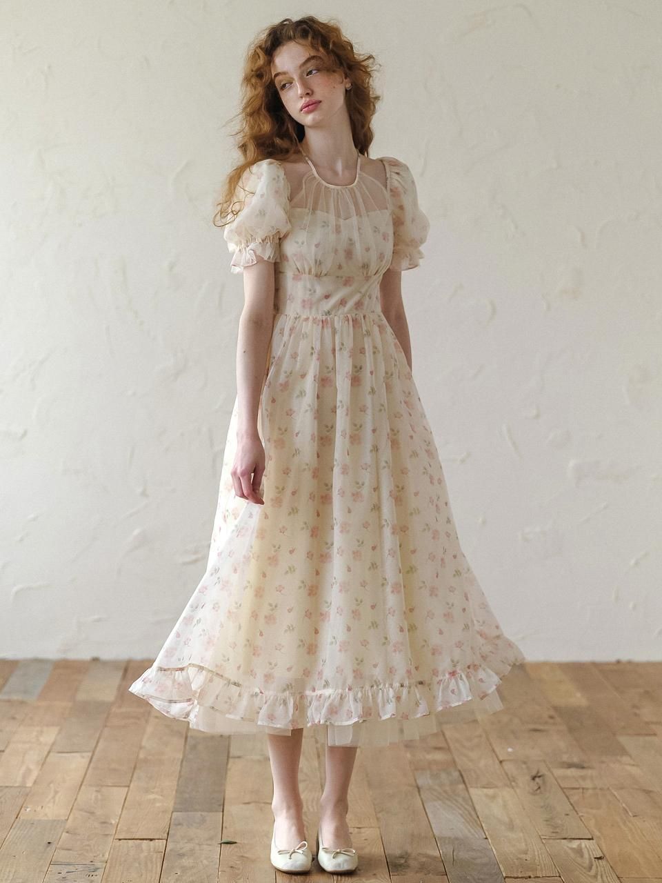 fancy dresses_Cest_Mesh Halter Neck Floral Dress