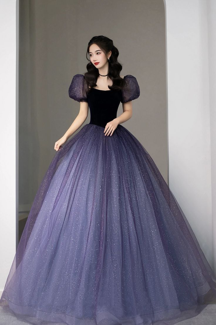 princess dresses_Purple Tulle Sequin Long Princess Dress Evening Gown from Little Cute