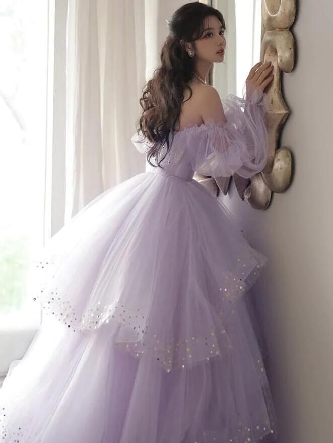 princess dresses_Princess Light Purple Tulle Layers Ball Gown Prom Dress Sweet 16 Dresses
