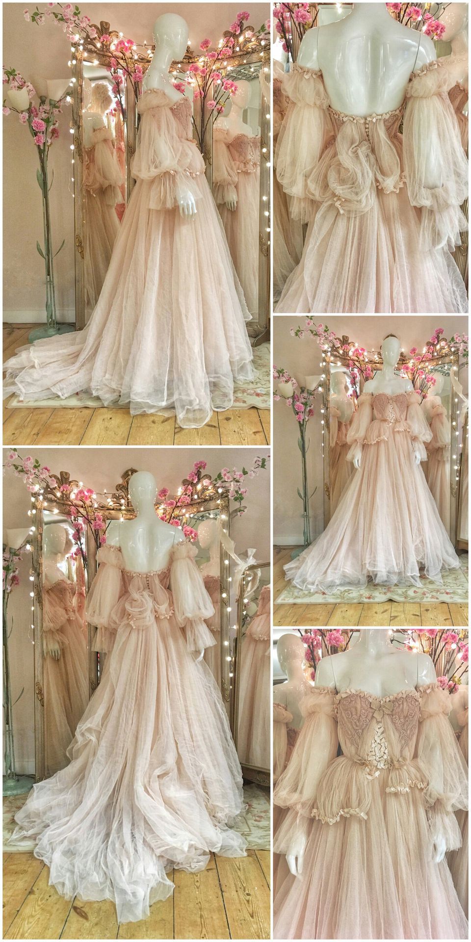 princess dresses_Princess Pink tulle Ruffles Long Prom Dress,Wedding Gown with Bubble Sleeves,960