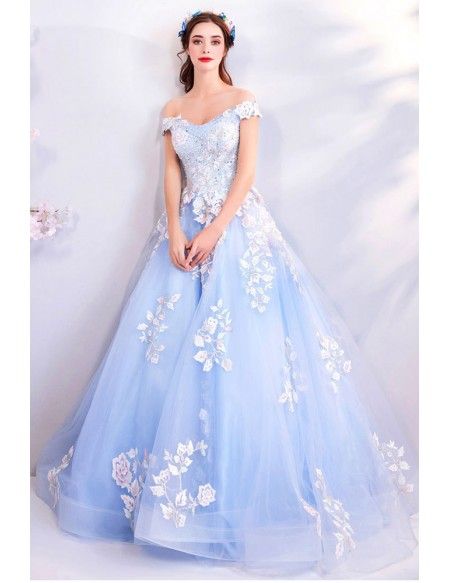 princess dresses_[$134.99] Fairytale Flowers Appliques Blue Ballgown Prom Dress #WS7094 - GemGrace.com