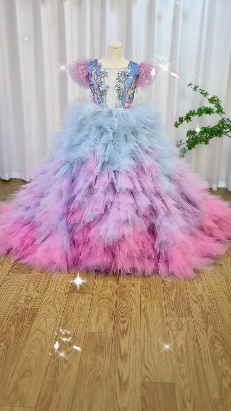 princess dresses_Luxury Girl Dress Feathers Beading Princess Prom Gown for Kids J163