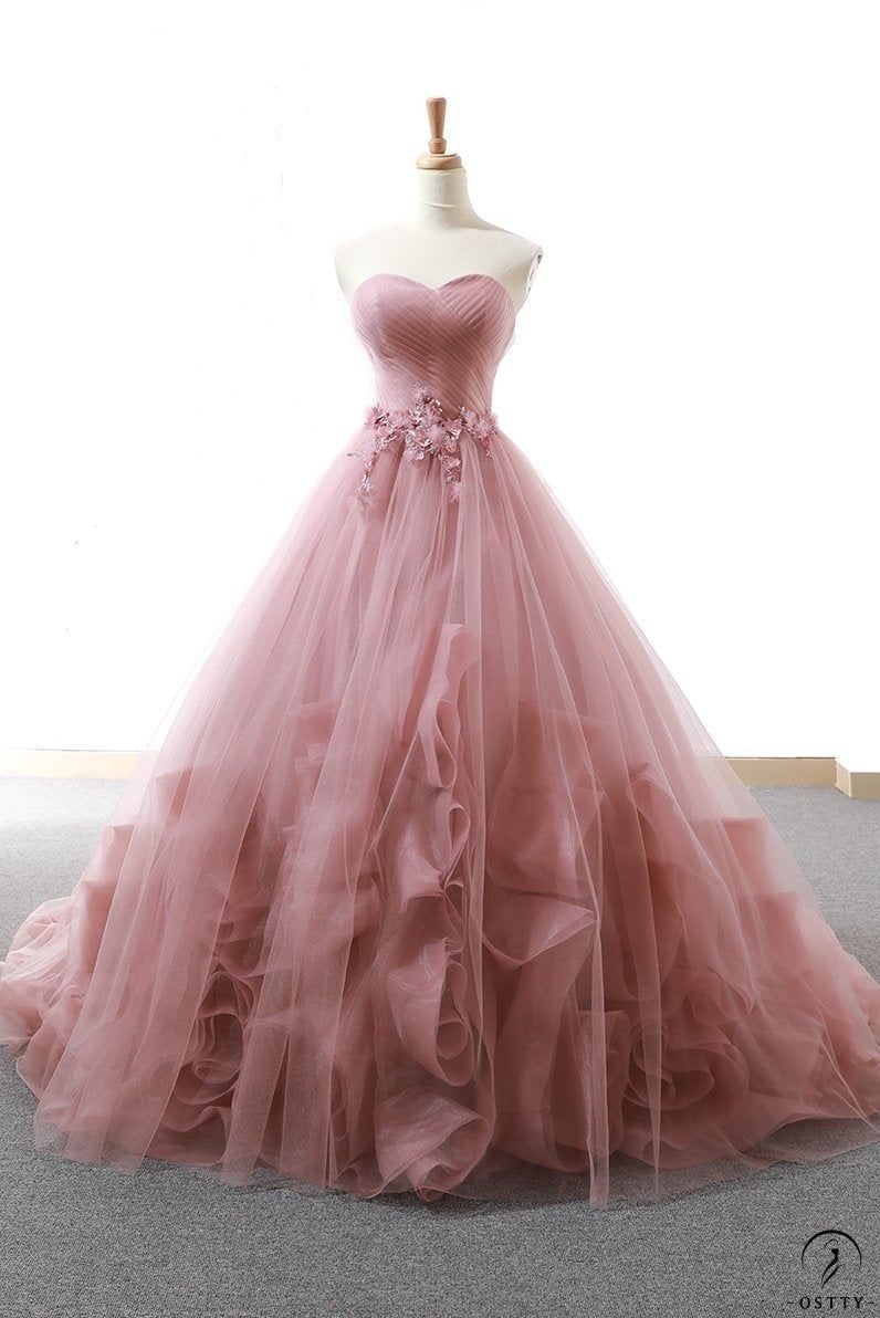 princess dresses_Prom Dresses Sweetheart A-line Evening Dresses Tulle Ball Gown Pink Tulle Evening Gown,GD539
