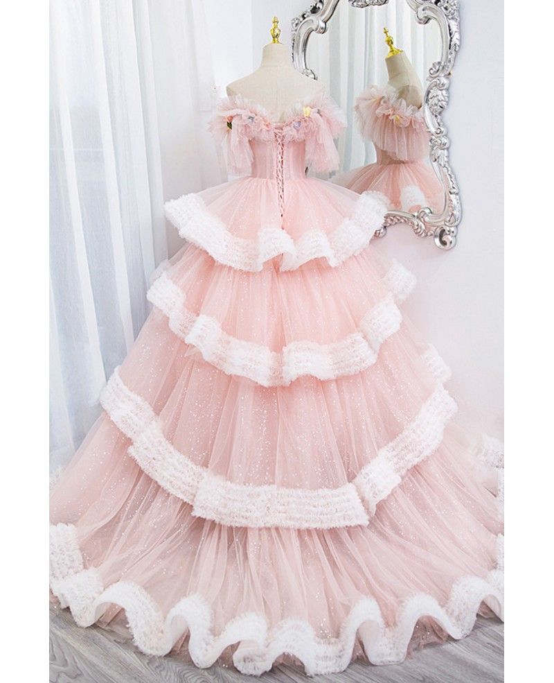 princess dresses_Super Cute Princess Big Ballgown Pink Prom Dress With Ruffles