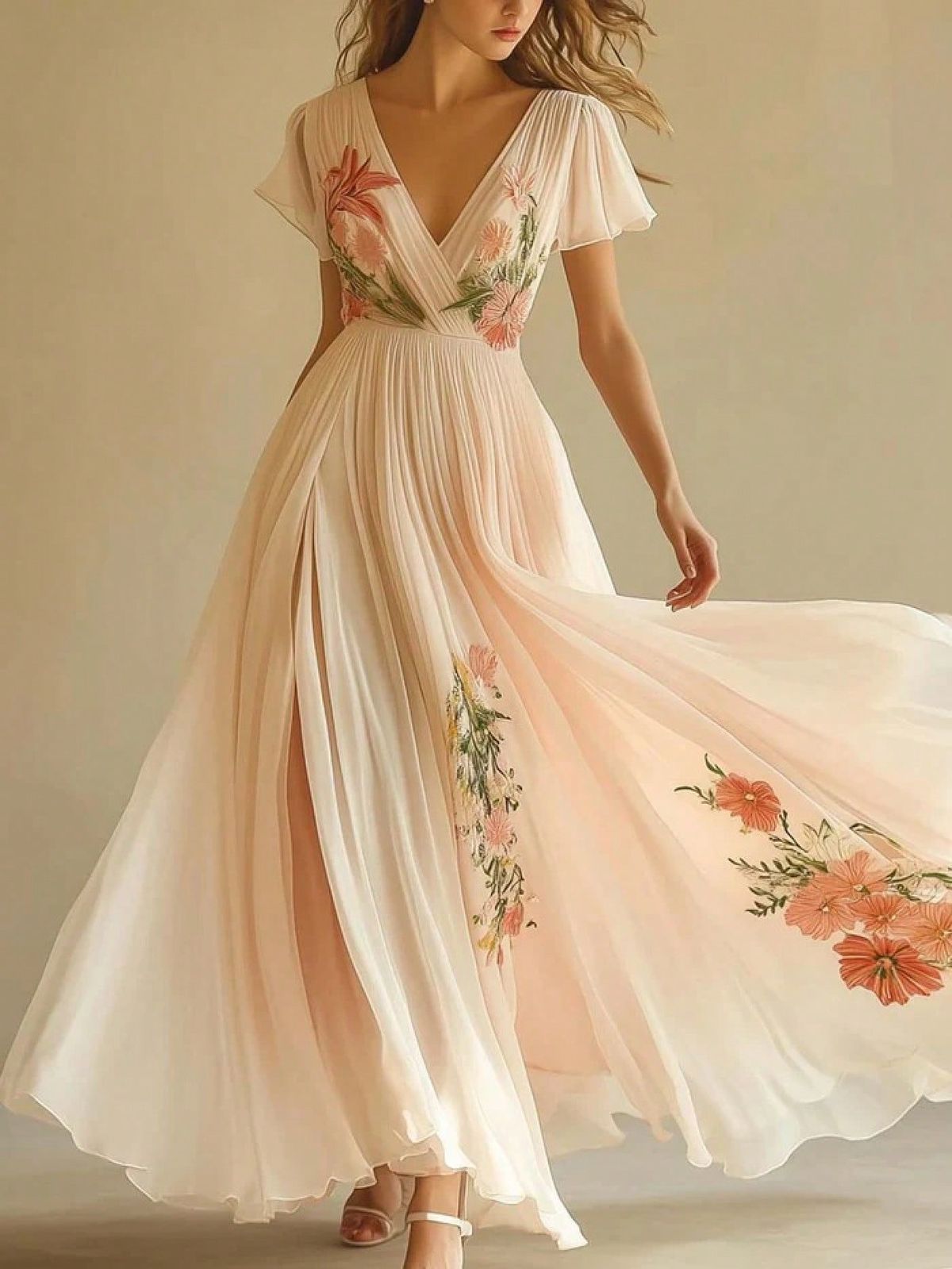 elegant dresses_2025 European And American Women's Fashion Short Sleeve Digital Print Long Dress