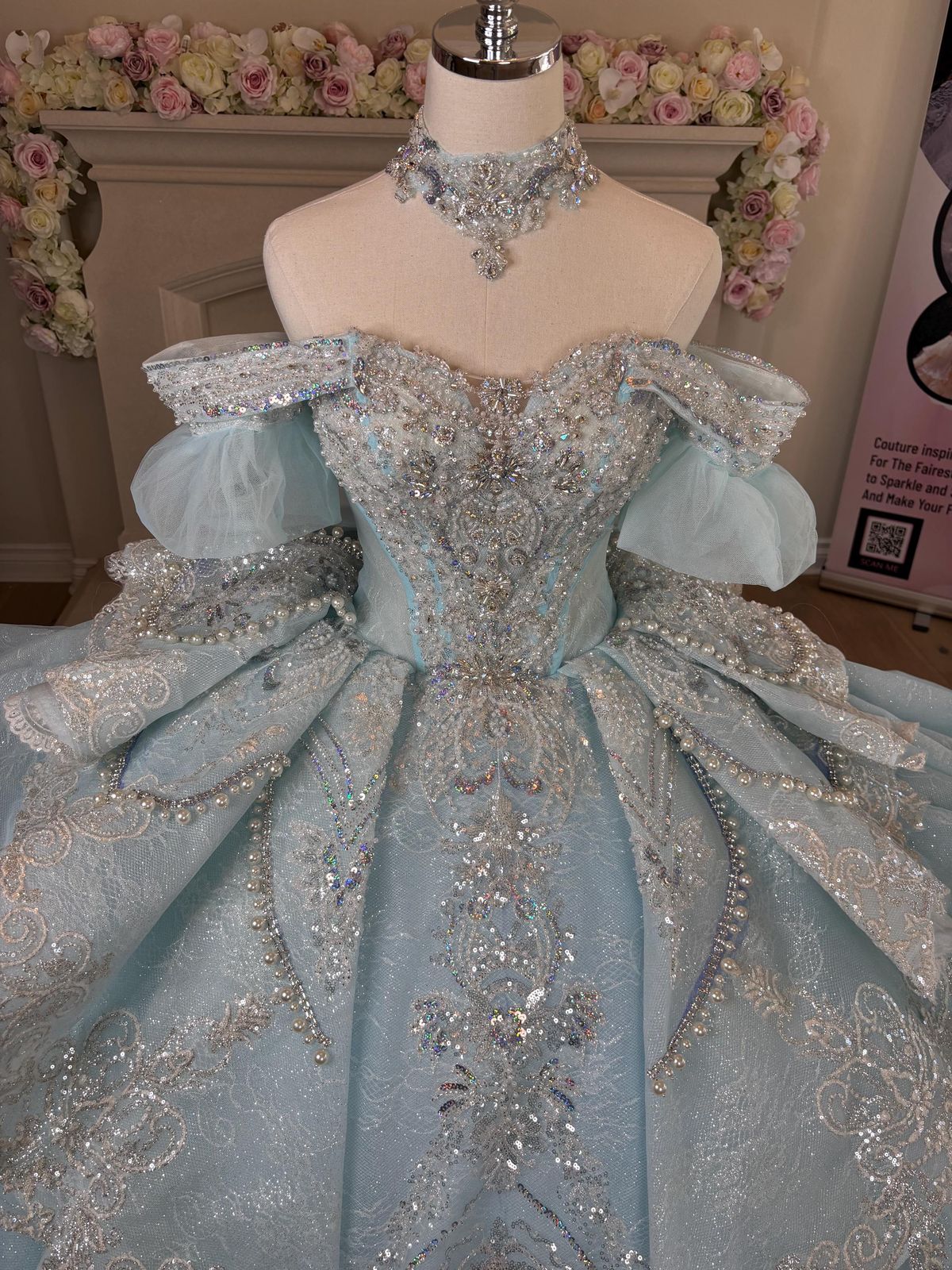 princess dresses_Luxury Quinceanera Princess Ball Gown evening gown, available in Blue or Pink, with hand-beaded bodice and corset back