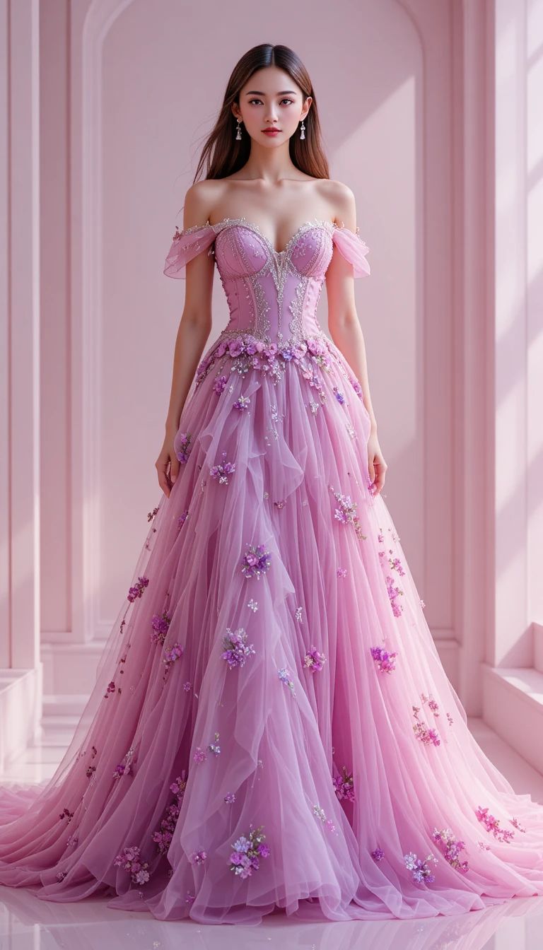 princess dresses_Off shoulder pink Dress