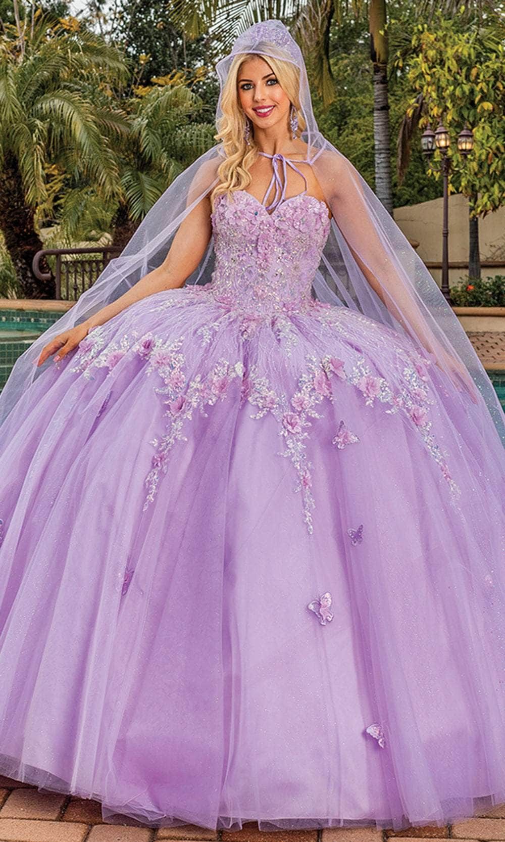 princess dresses_Dancing Queen 1858 - Floral Sheer Cape Gown - XS / Lilac
