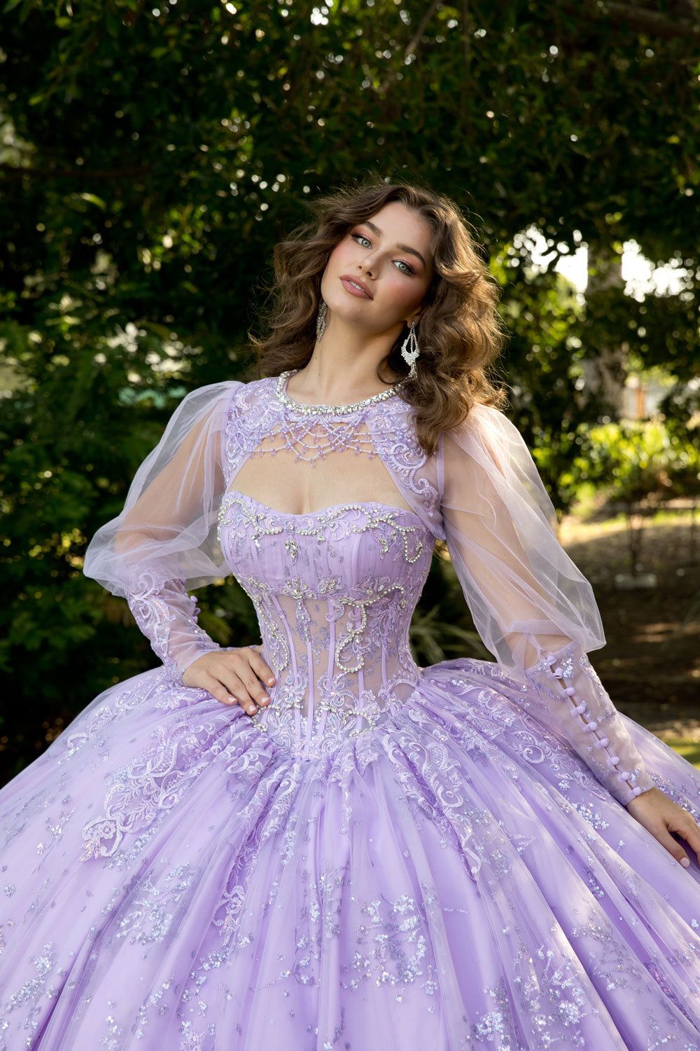 princess dresses_Strapless Puff Sleeve Ball Gown by Petite Adele PQ1097 - S / Lilac