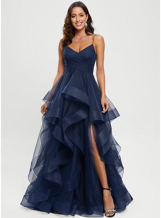 princess dresses_JJsHouse Ball-Gown/Princess V-Neck Asymmetrical Tulle Prom Dresses