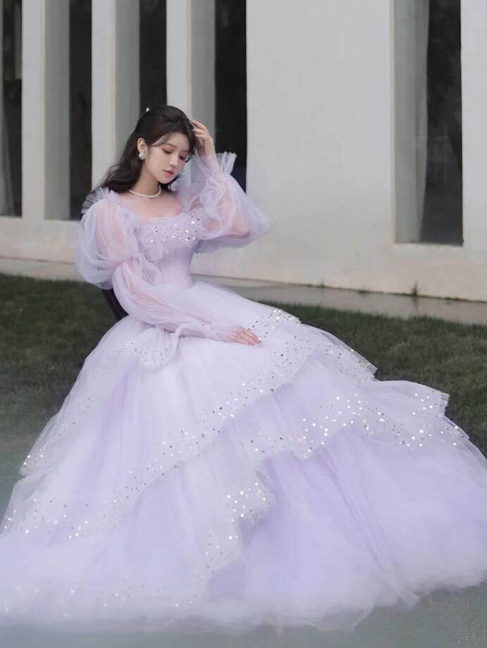 princess dresses_Princess Light Purple Tulle Layers Ball Gown Prom Dress Sweet 16 Dresses