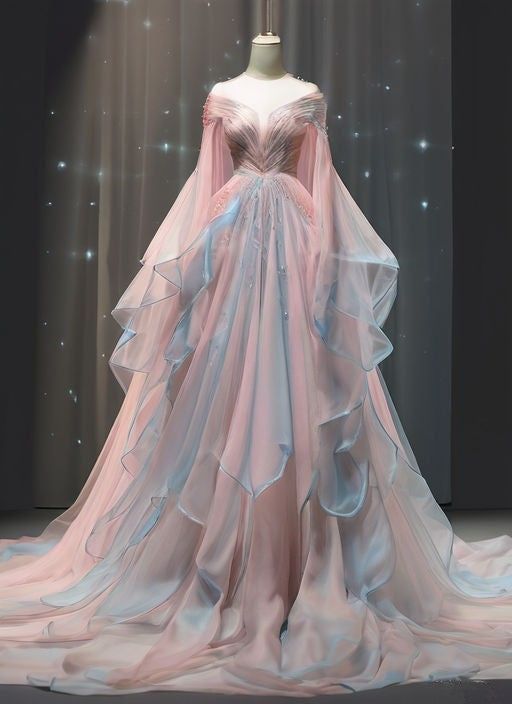 princess dresses_Niulatu Ball Gown Off The Shoulder Pink Chiffon Long Prom Dress Evening Dresses HZ1110 - Custom Color (Order special instructions in your cart) / US 2
