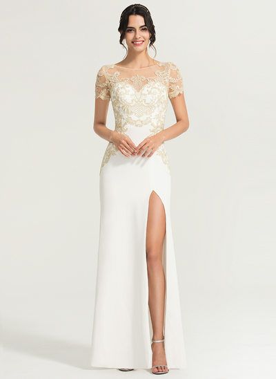 elegant dresses_[€ 209] Robe de soirée fourreau col rond longueur ras du sol dentelle crêpe extensible  - JJ's House