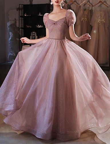 princess dresses_A-Line Beautiful Back Elegant Prom Formal Evening Birthday Dress Sweetheart Neckline Short Sleeve Floor Length Lace with Beading 2022 / Puff Balloon Sleeve 2025 - $104.99