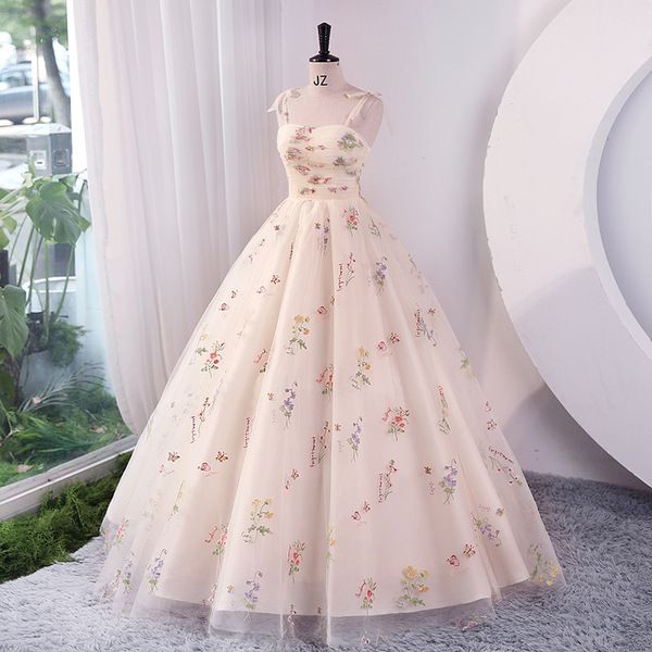 princess dresses_Floral Embroidery Long Prom Evening Wedding Dresses