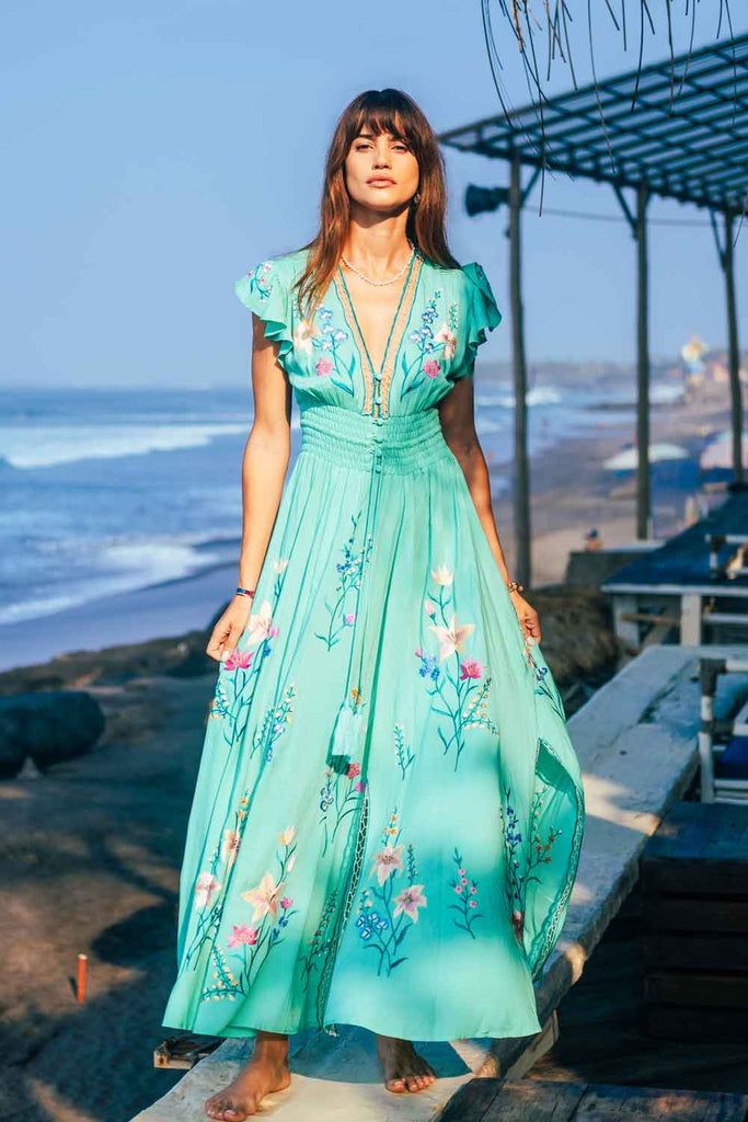 traditional dresses_Flores Gown Acqua Green | Marina St Barth