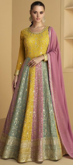 traditional dresses_Engagement, Mehendi Sangeet, Wedding Multicolor color Georgette fabric Gown : 1952654