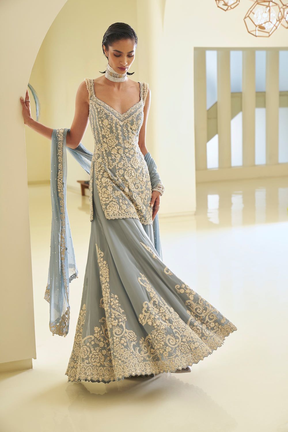 traditional dresses_Seema Gujral - Blue Pearl Sharara Set