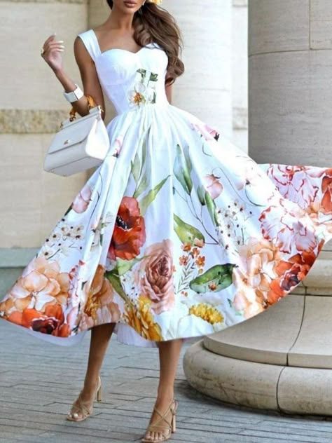 elegant dresses_Women Floral Summer Elegant No Elasticity Regular Fit Midi X-Line Regular No Dresses