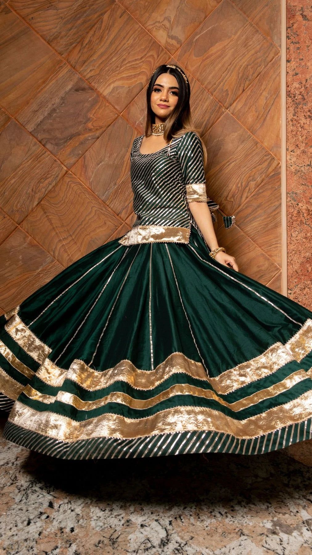 traditional dresses_Solid Dark Green Cotton Silk Lehenga Set - 32 / Ships in 3-4 Weeks