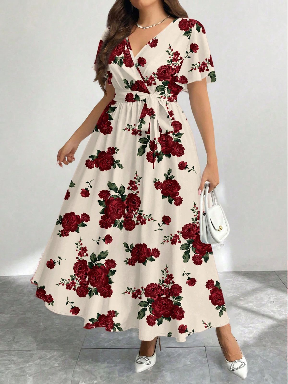 traditional dresses_Casual Vintage Flower Pattern Loose Fit Plus Size Dress, Suitable For Autumn/Winter Boho Suitable For Going Out Chic Dress