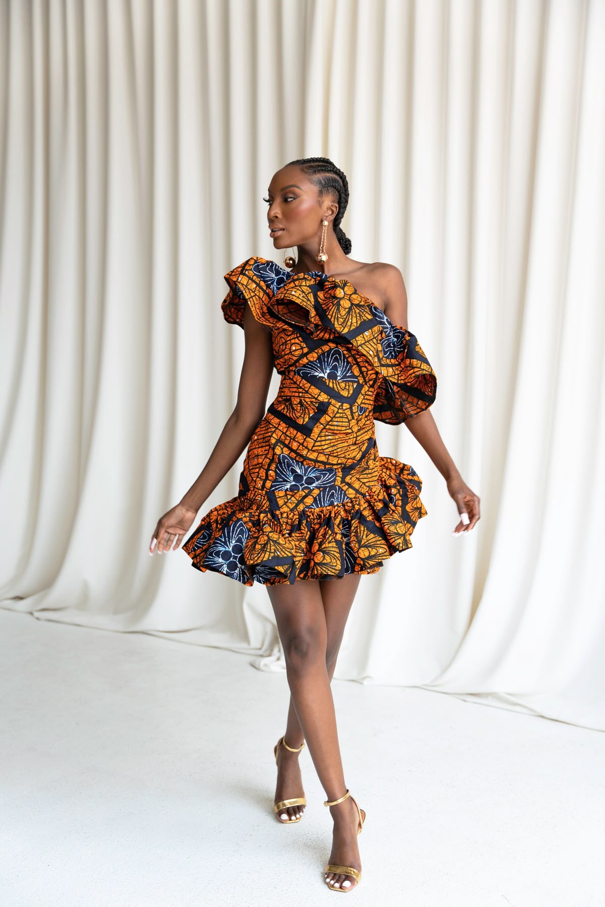 traditional dresses_ZEZE African Print One Sleeve Ruffle  Mini Dress