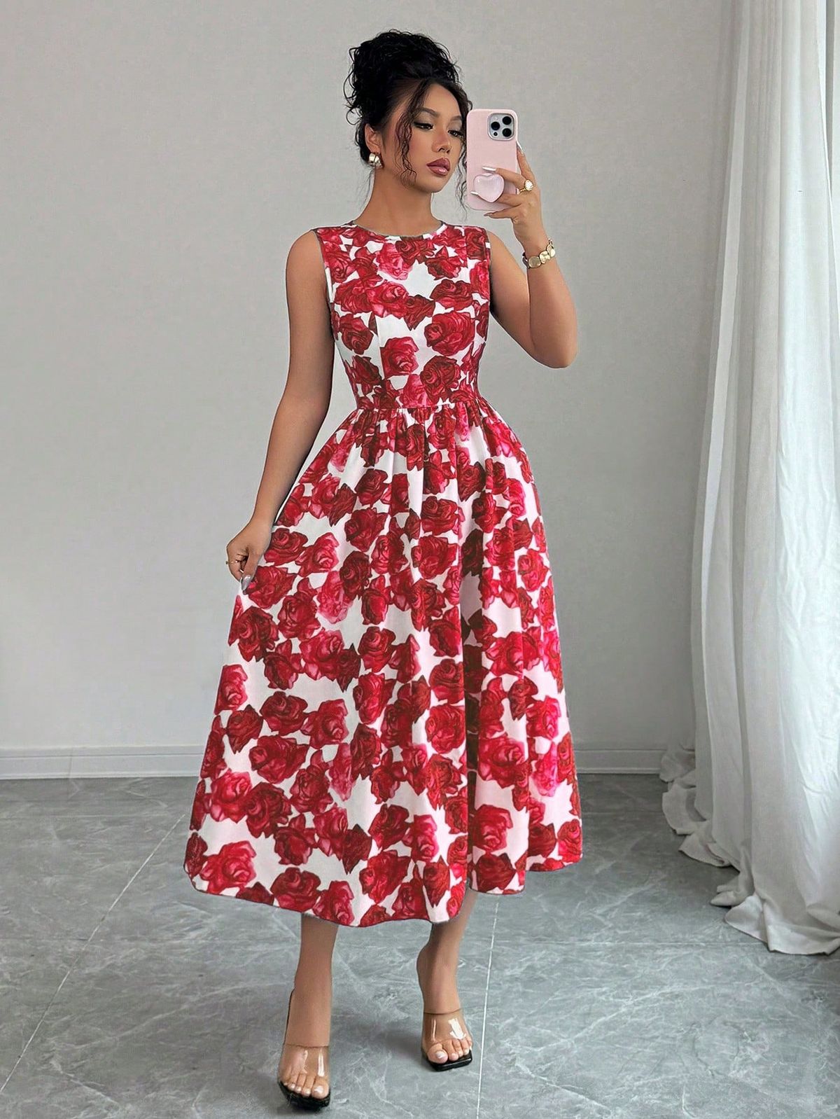 traditional dresses_Women's Elegant Printed Mid-Length Dress