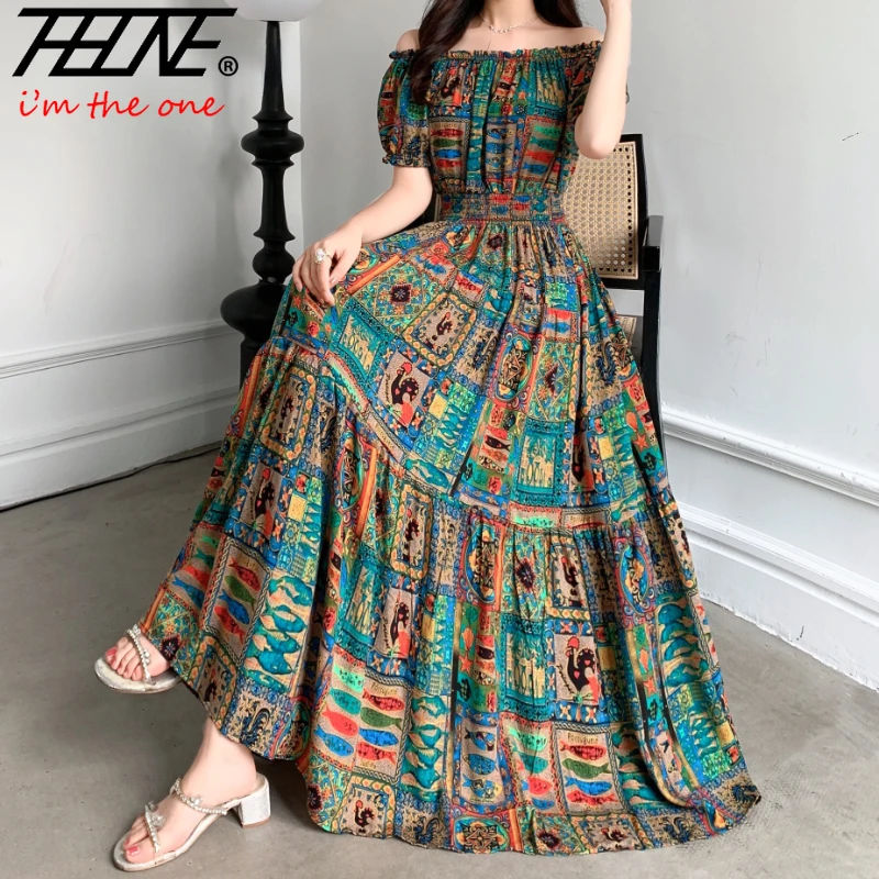 traditional dresses_Maxi Long Dress Women Summer Indian Clothes Bohemian Cotton Linen Floral Short Sleeve Korean Style
