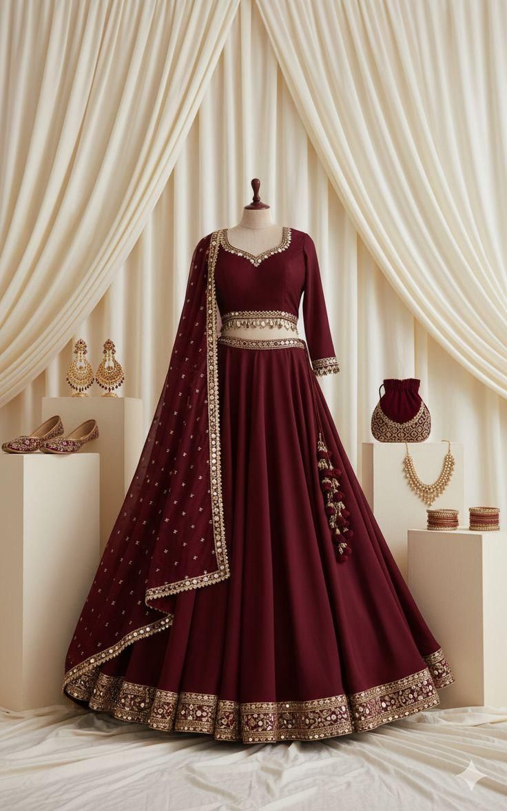traditional dresses_Designer Maroon Lehenga Choli for Women Indian Wedding Guest Outfit Bridal Party Wear Crop top ready to wear sangeet outfit gifts Plus Size