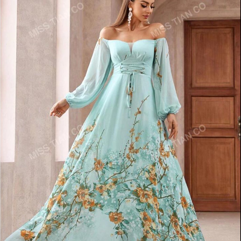 traditional dresses_Faherty Dresses | Faherty Long Sleeve Floral Dress - Light Blue And Orange | Color: Blue/Orange | Size: 2