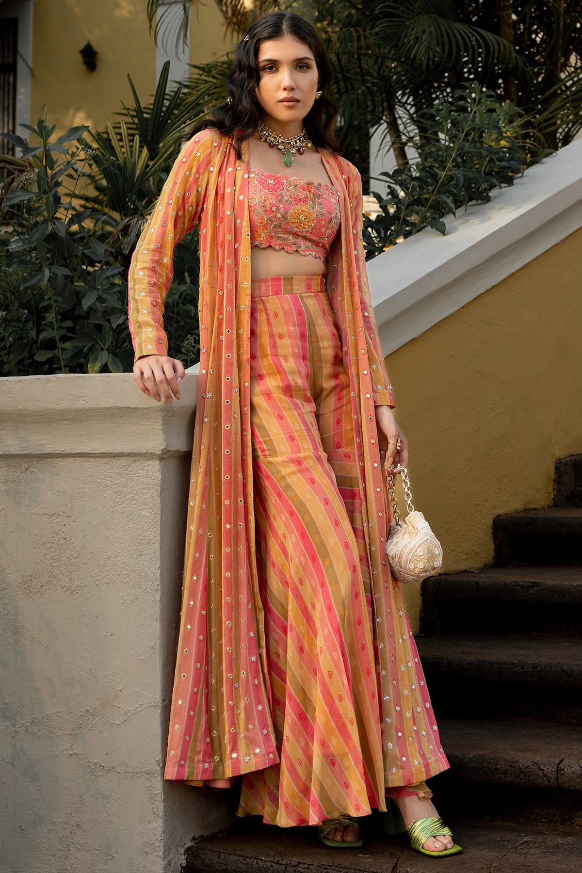 traditional dresses_Multi-Colored Georgette Embroidered Jacket Set by Paulmi & Harsh at Pernia's Pop Up Shop 2025