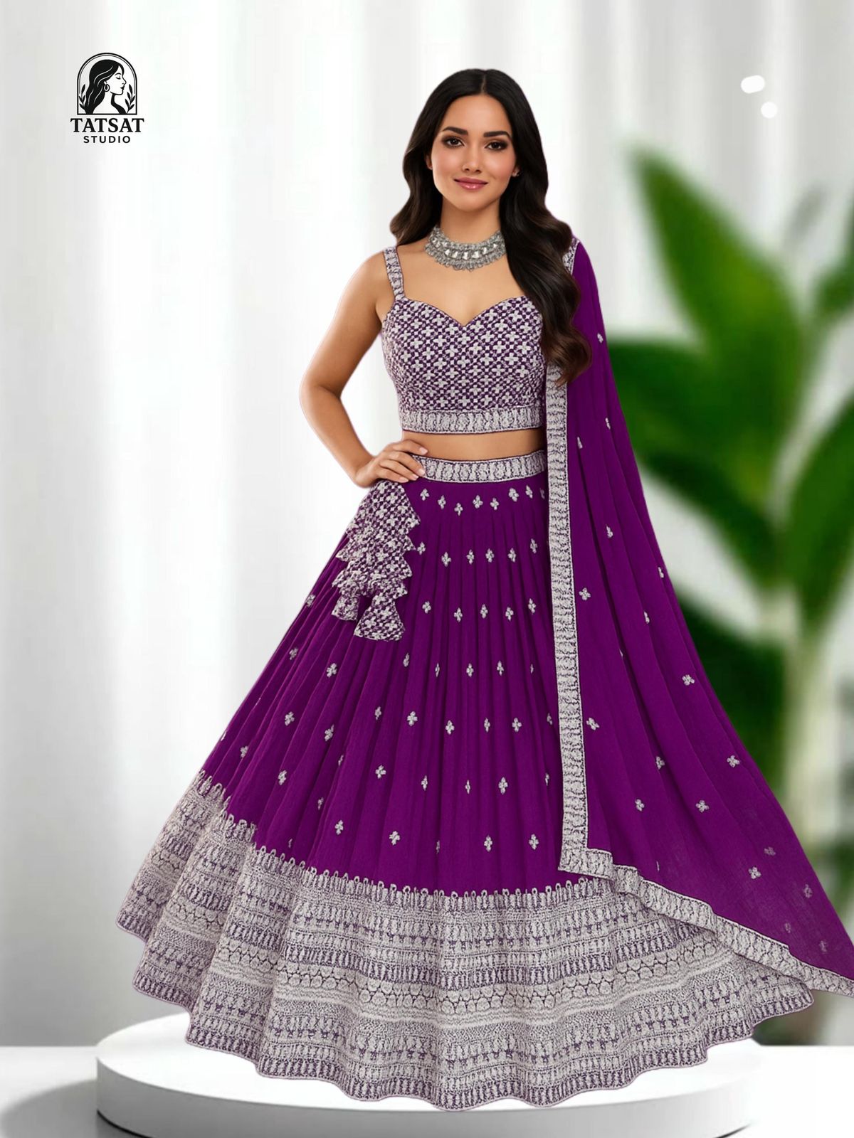 traditional dresses_Purple Georgette Lehenga Choli: Thread  Sequence Embroidery, Indian Wedding wear