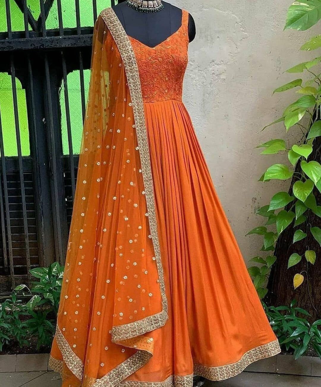 traditional dresses_Orange Designer Lengha: Indian Wedding Gown, Ethnic Party Wear