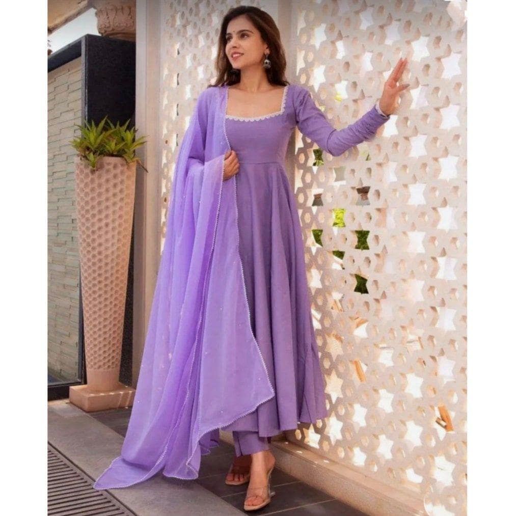traditional dresses_lavender Anarkali Dress for Women | Indian Ethnic Gown Wedding Guest Outfit Flowy Long Dress with Dupatta Bollywood Style Salwar SuiT