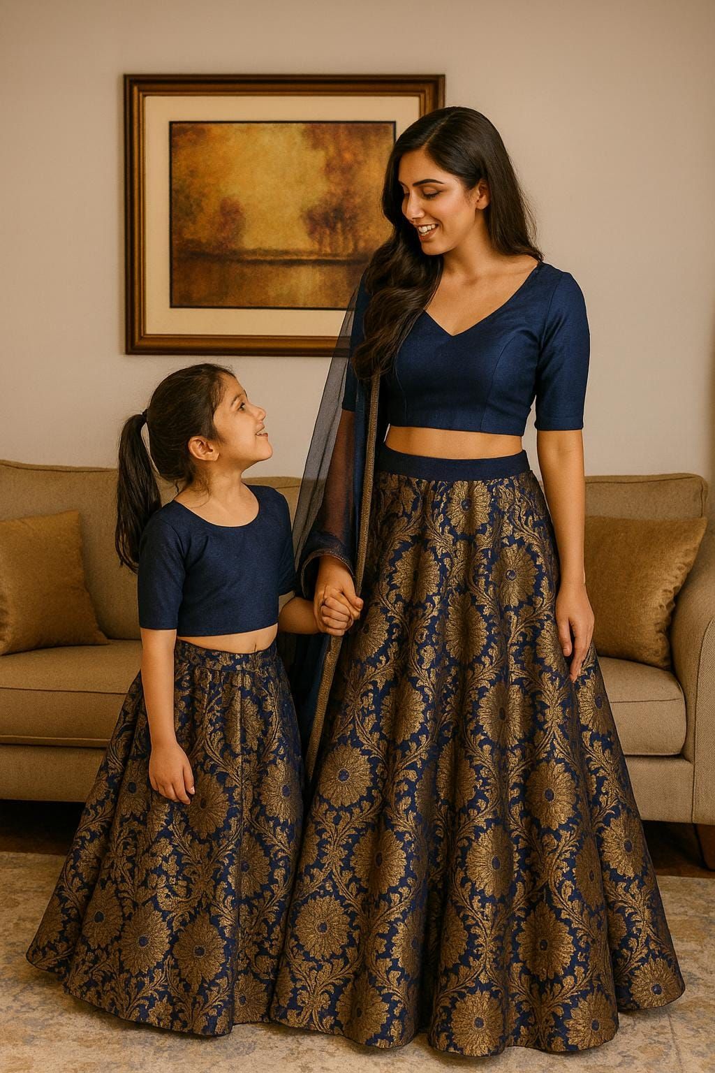 traditional dresses_Stylish Mother Daughter Brocade Lehenga Choli Partywear Lehenga Dress Readytowear Wedding Lehenga Matching Family Outfits Made to Measure