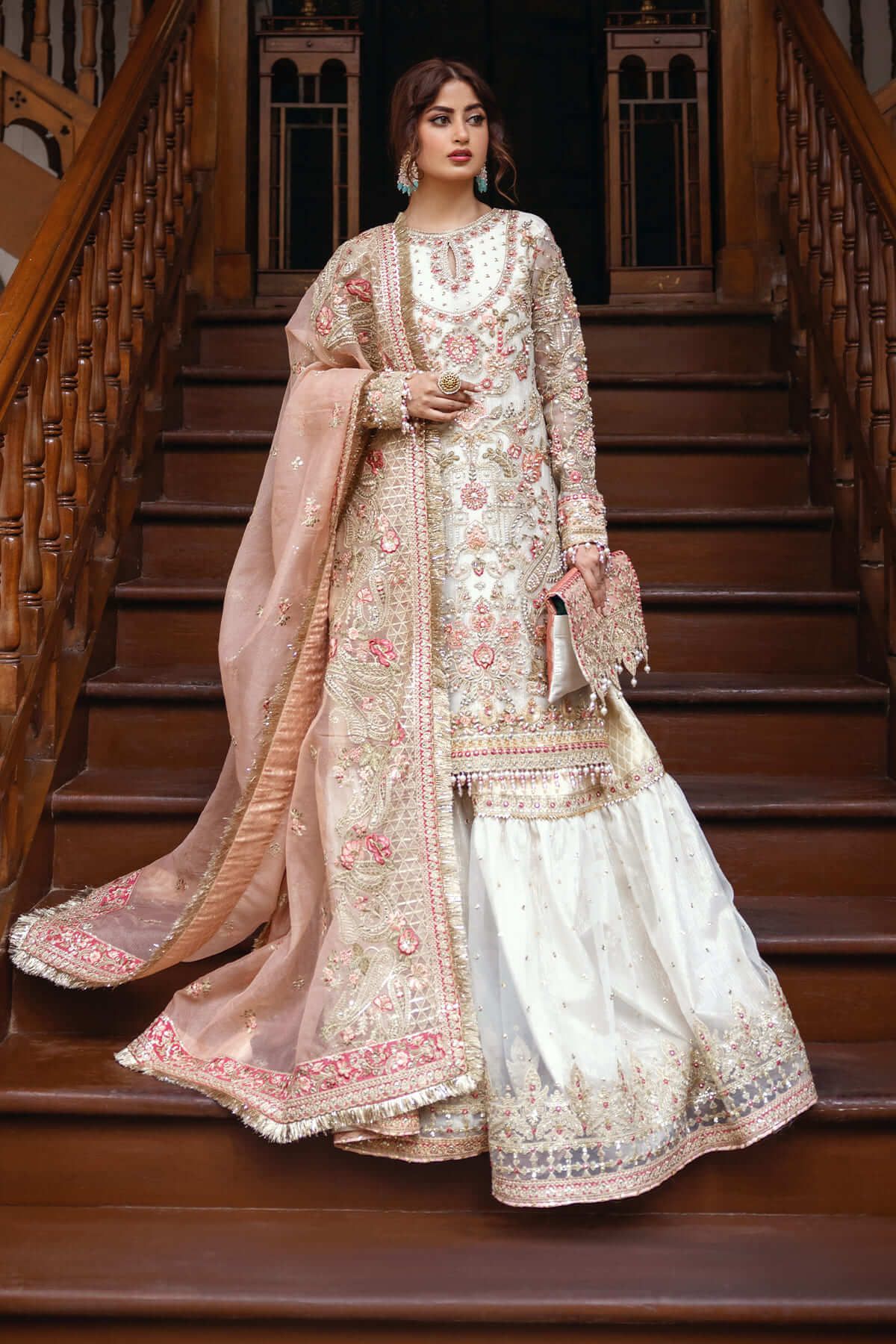 traditional dresses_Luxury Ivory Kameez Gharara Heavily Embellished Pakistani Wedding Dress - CUSTOM